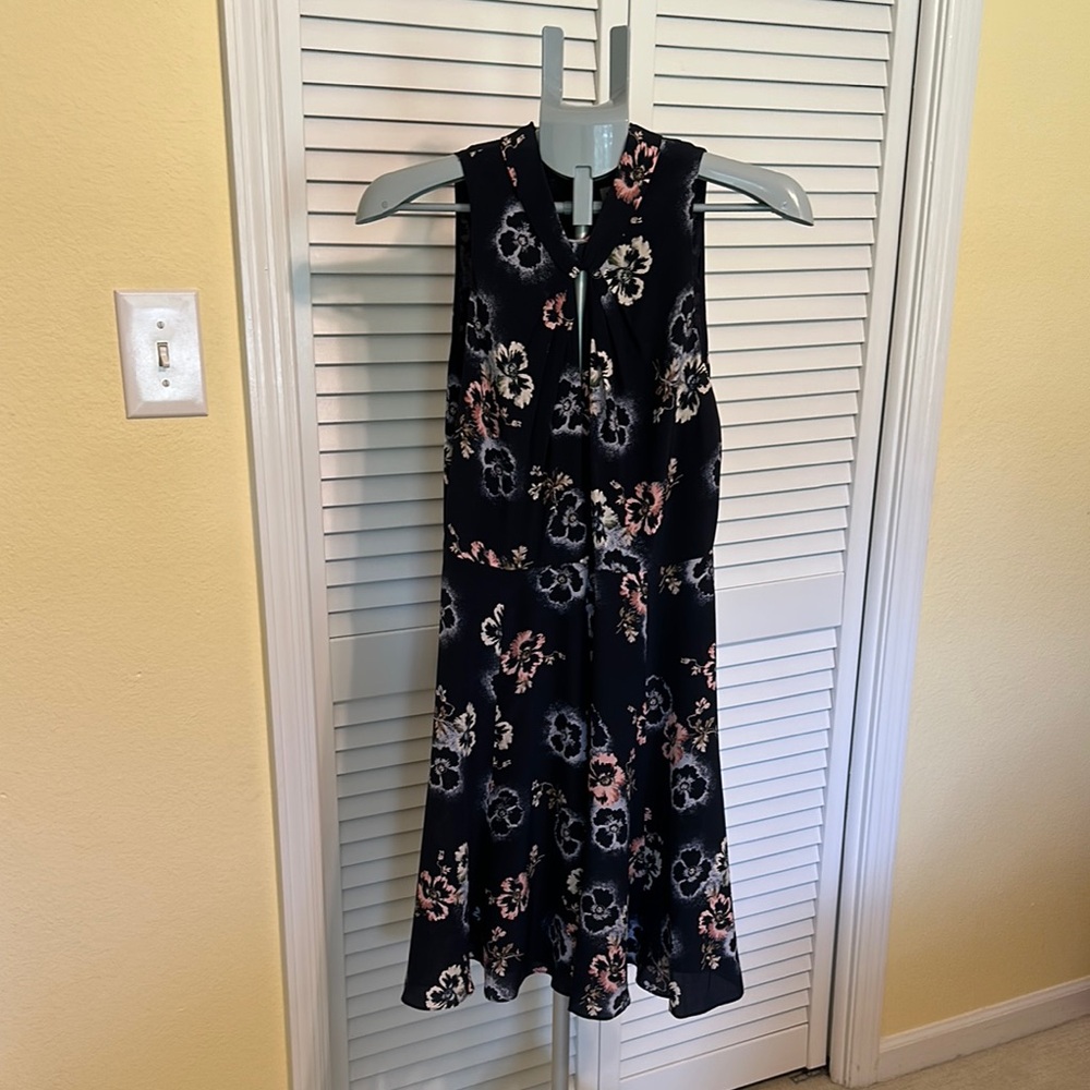 Rebecca Taylor Navy Floral Asymmetrical Dress